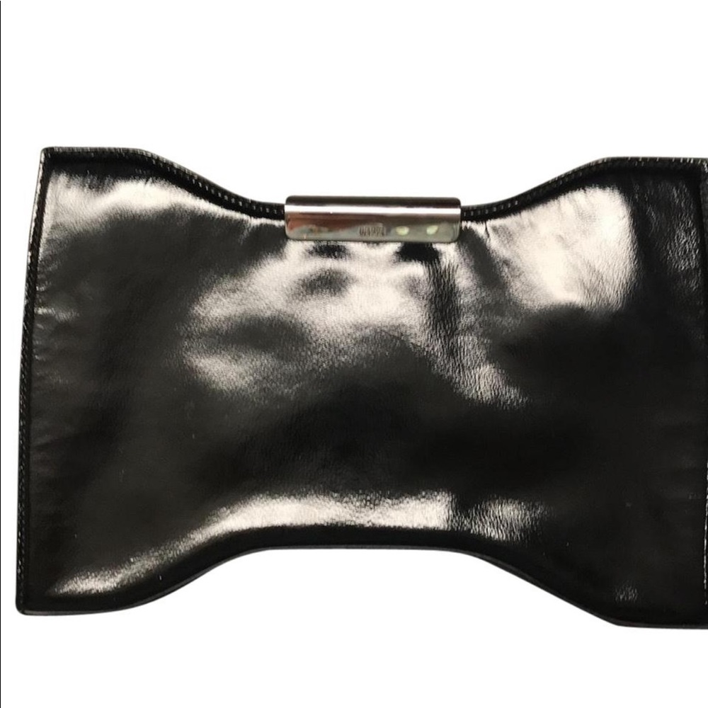Alexander McQueen Glossy Black Clutch with Metallic Detail